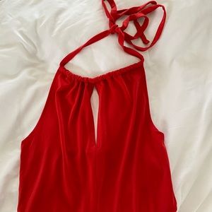 Red Halter Open-Back Jumpsuit